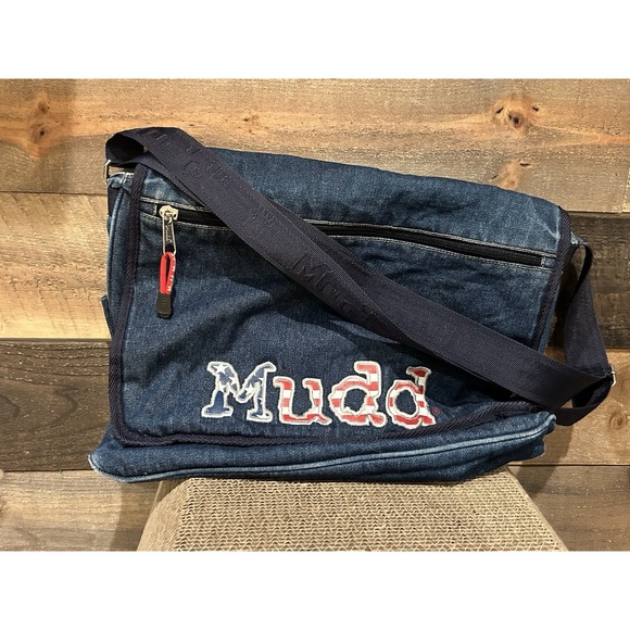 Vintage Y2K 2000's MUDD Crossbody Messenger Laptop Bag Denim 90s Iconic Logo - Picture 1 of 9